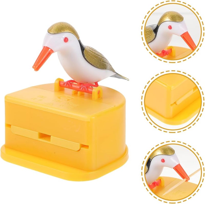 Automatic Toothpick Dispenser Cartoon Bird Design Yellow Base White Top Kitchen Dining - Image 4